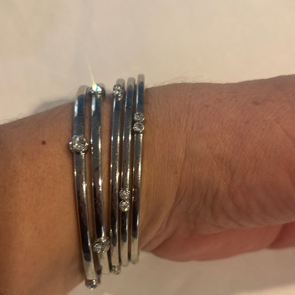Elegant Silver Bangle Set with Crystal Accents